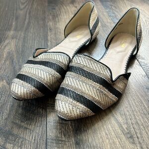 Isaac Mizrahi Black and Natural Striped Pointed D'Orsay Flats